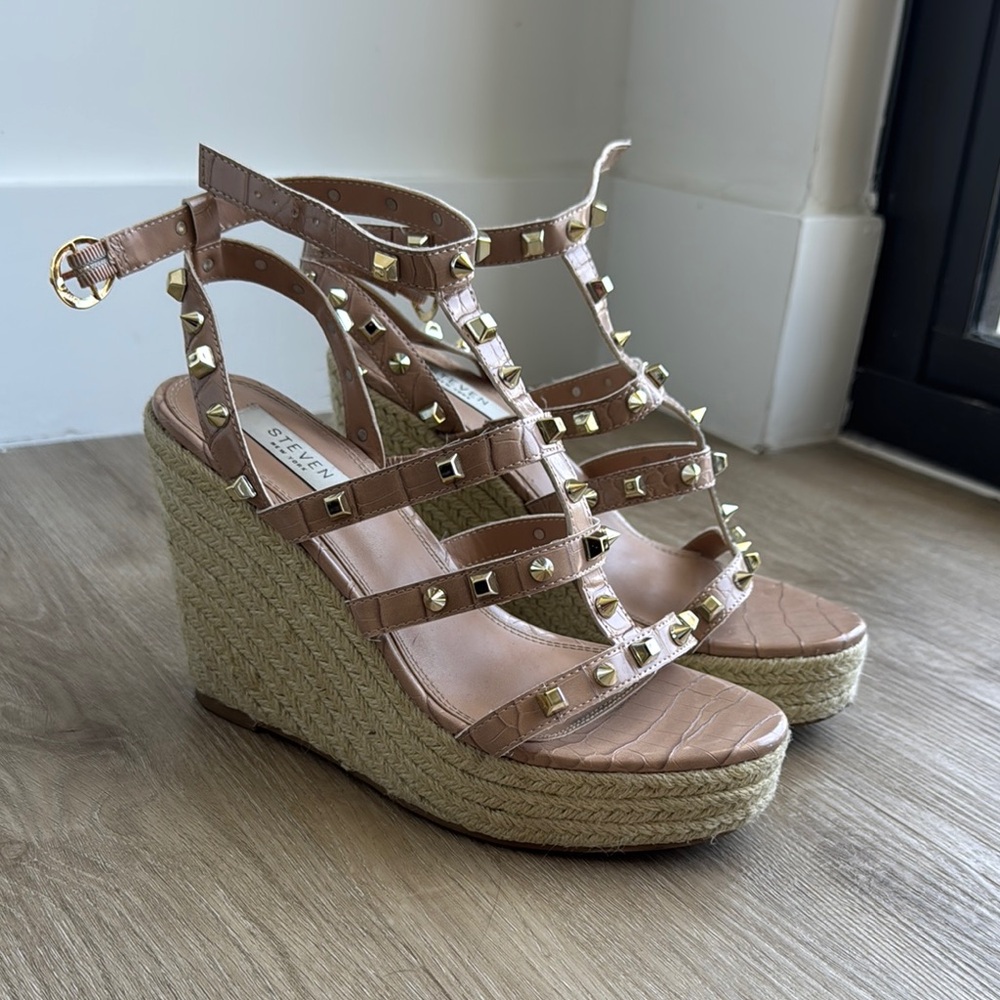 Studded Tan Wedge Sandals